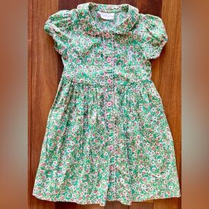 Rachel Riley Green and Pink Floral Kids Dress
